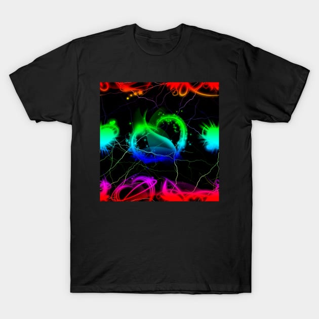 Rainbow Hearts And Rainbow Electric With Black Background T-Shirt by NeavesPhoto